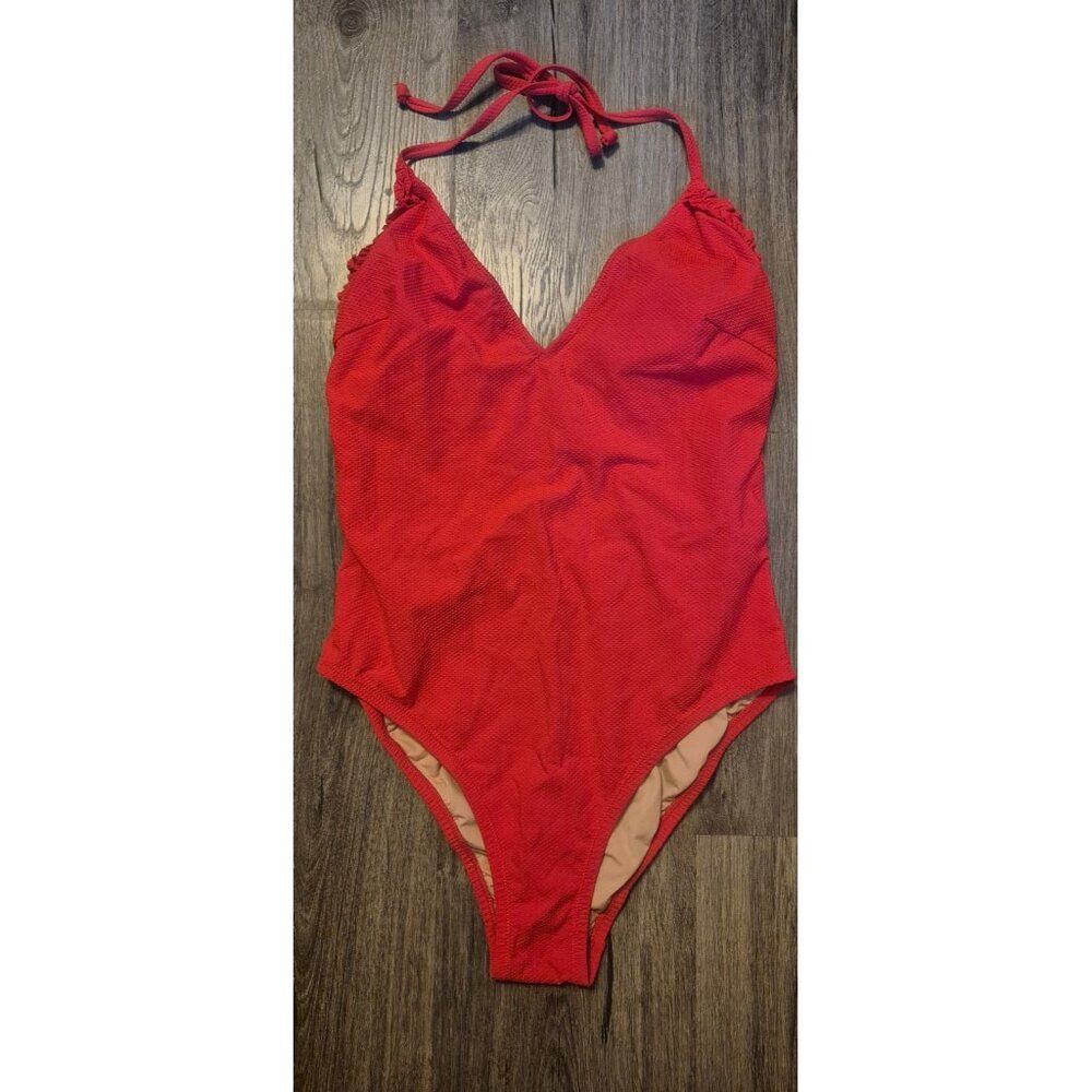 J.Crew Ruffled Trim Open Back One-piece Swimsuit Bathingsuit Women's Size 8